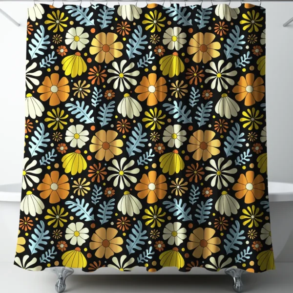 Retro Bloom Burst Floral Shower Curtain