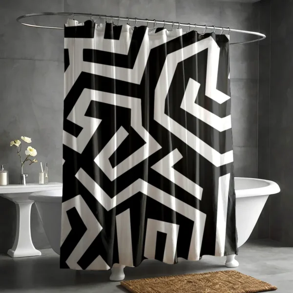 Black & White Maze Line Art Shower Curtain