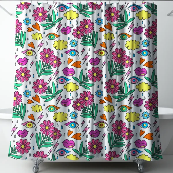 Kitschy Pop Eyes & Petals Shower Curtain
