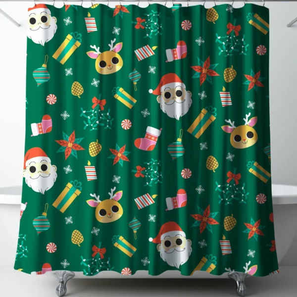Green Christmas Cartoon Shower Curtain