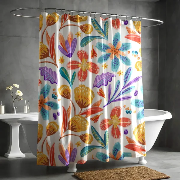 Colorful Tropical Floral Shower Curtain