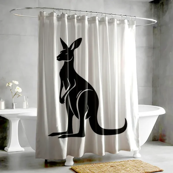 Black Kangaroo Silhouette Shower Curtain