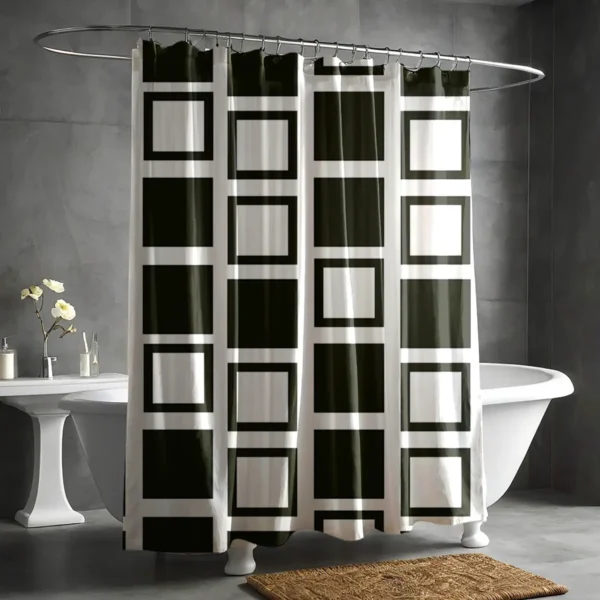 Modern Grid Black & White Shower Curtain