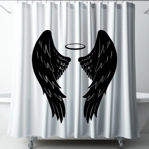 Angel Wings & Halo Black Shower Curtain