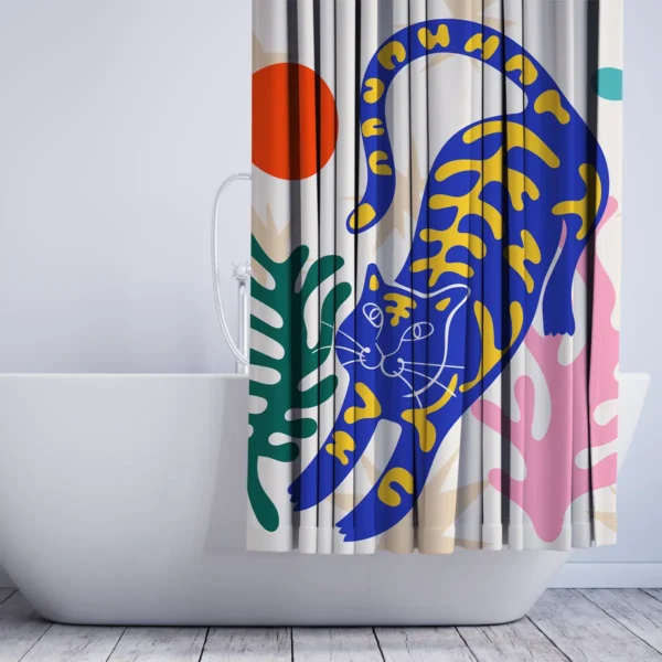 Leaping Blue Cat Matisse Shower Curtain