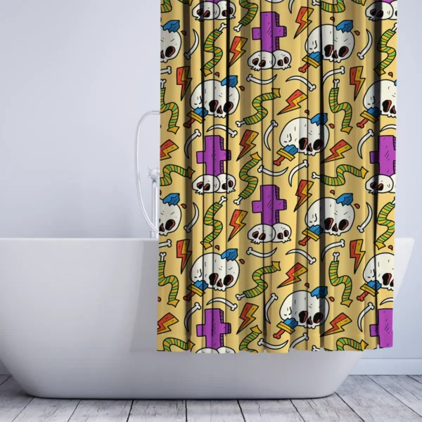Colorful Halloween Doodle Skull Shower Curtain