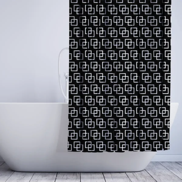 Geometric Squares Black Shower Curtain