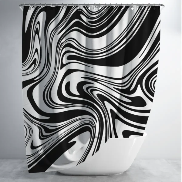Abstract Swirl Black & White Shower Curtain