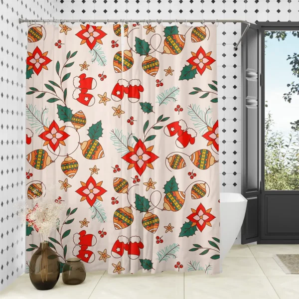 Festive Florals & Mittens Christmas Shower Curtain