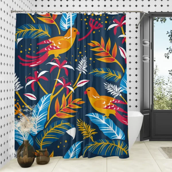 Tropical Parrots & Leaves Shower Curtain