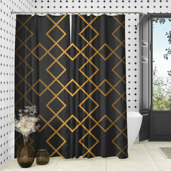 Elegant Gold Geometric Black Shower Curtain