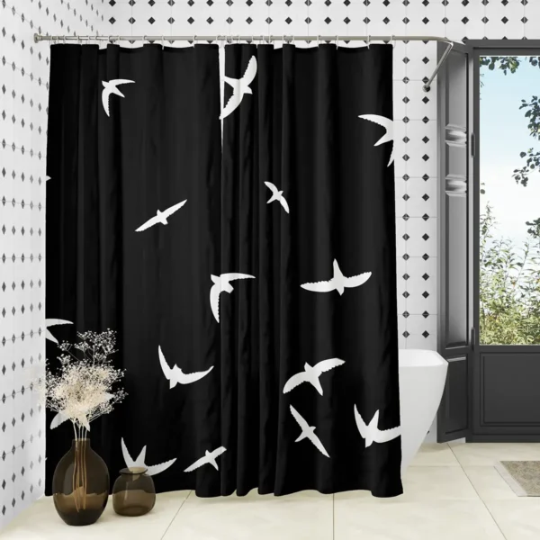 Flying Birds Black Shower Curtain