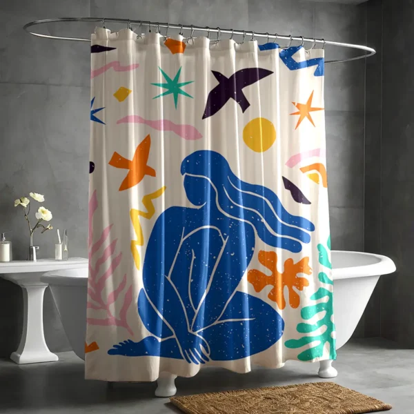 Seated Muse & Flying Birds Matisse Shower Curtain