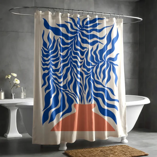 Blue Wavy Leaf Matisse Shower Curtain