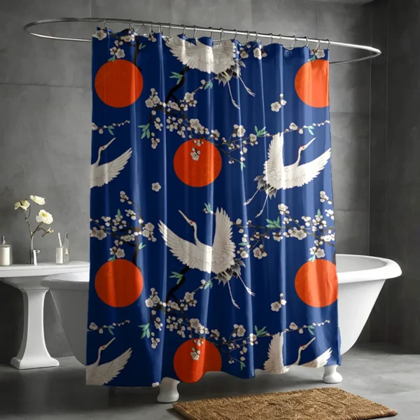 Japanese Crane & Sakura Shower Curtain