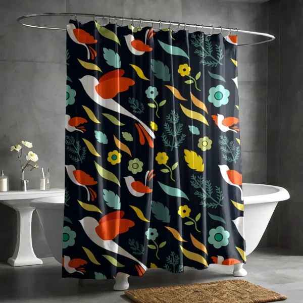 Flying Birds & Floral Foliage Shower Curtain