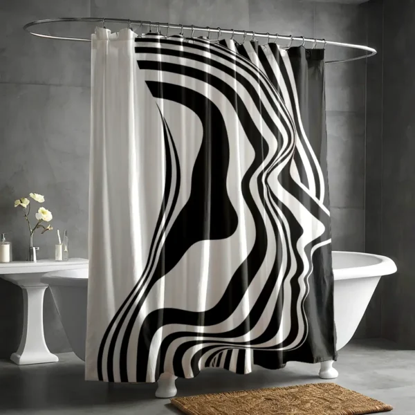 Abstract Optical Face Black and White Shower Curtain