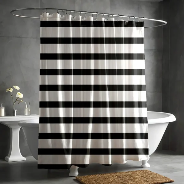 Bold Black & White Horizontal Stripe Shower Curtain