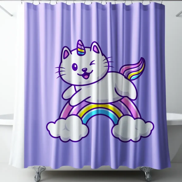 Cute Caticorn Rainbow Shower Curtain for Kids