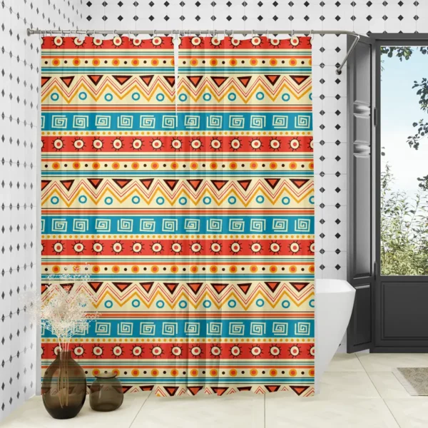 Tribal Sun & Zigzag Geometric Shower Curtain