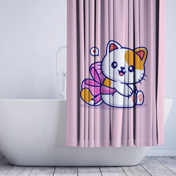 Cute Kitten with Bow Shower Curtain for Kids