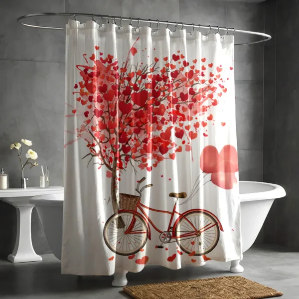 Romantic Bicycle & Heart Tree Shower Curtain