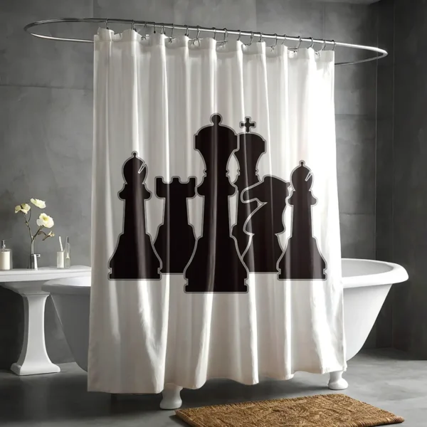 Black Chess Pieces Silhouette Shower Curtain